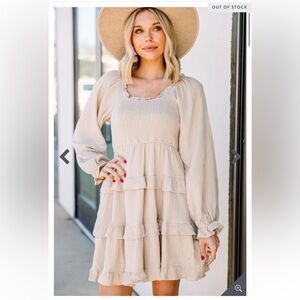 Morning Lavender Cream Long Sleeve Women's Dress
